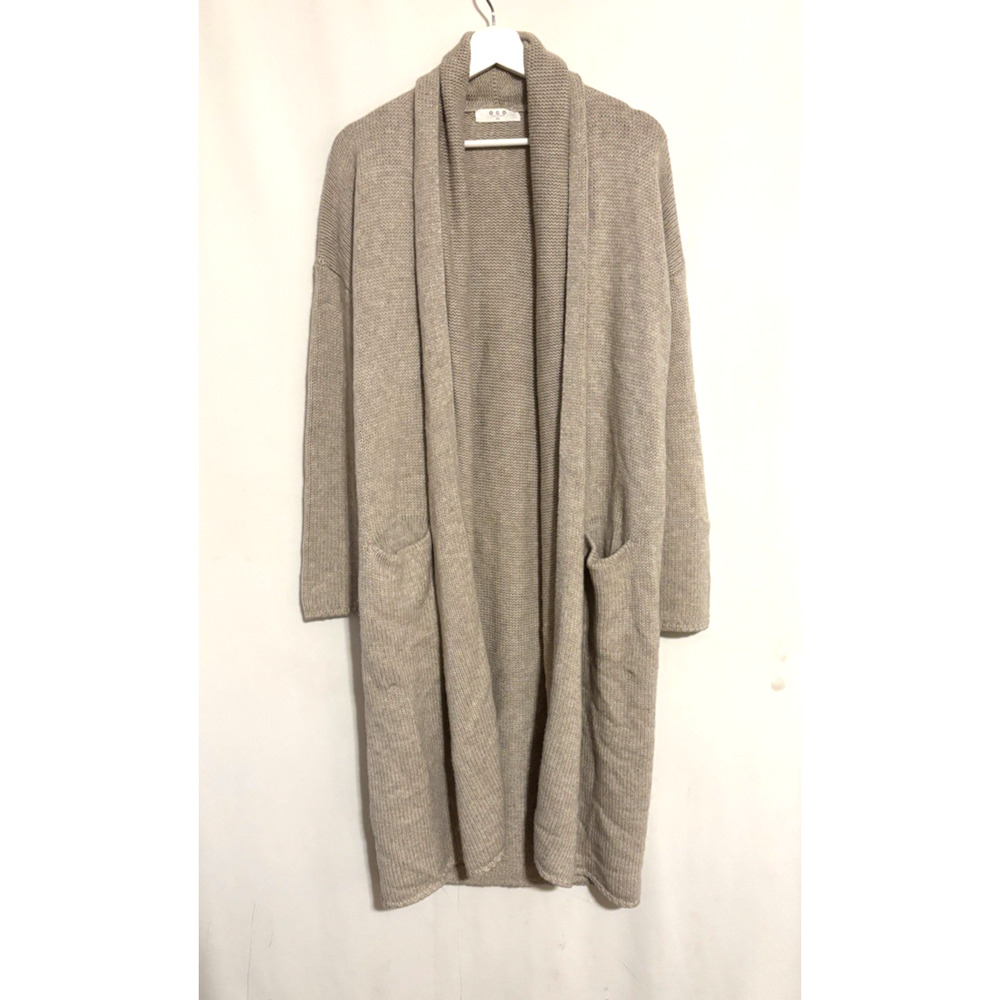 OGD Cardigan XS Long Open Front Pockets Knit Wool Cashmere Tan Sweater Oversized